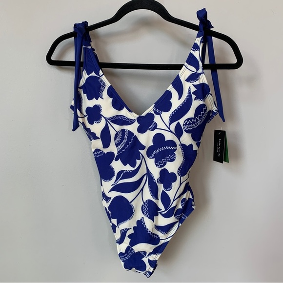 Kate Spade Blue & Soft White Flower One Piece Bathing Suit Size S - Picture 1 of 6